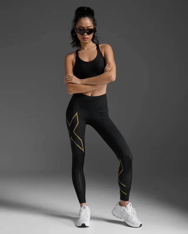 2xu-light-speed-mid-rise-compression-tights-kompressionstights-schwarz-gold image 1