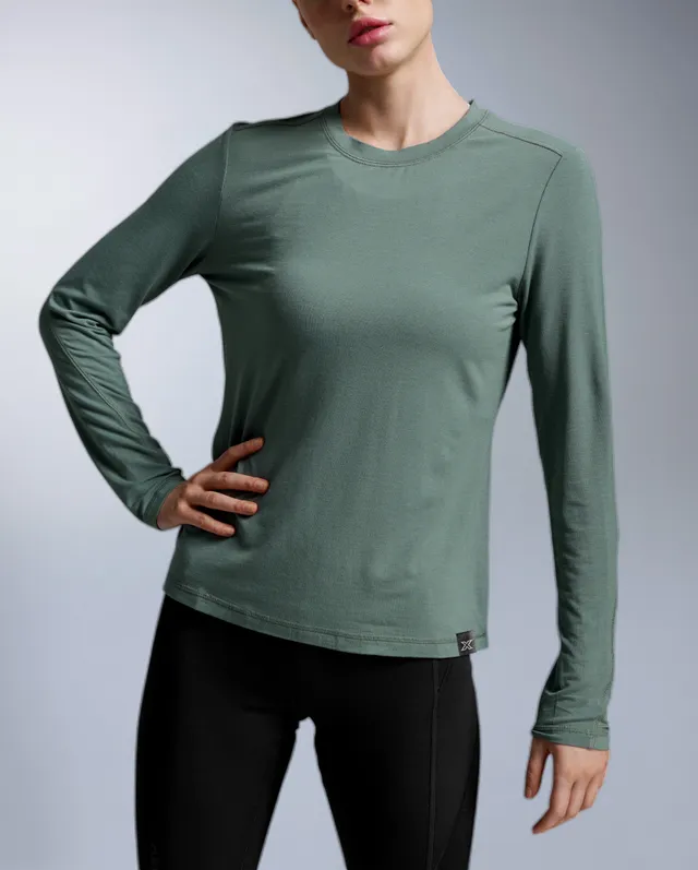 2xu-ignition-wool-long-sleeve-wollshirt-olive-damen image 1