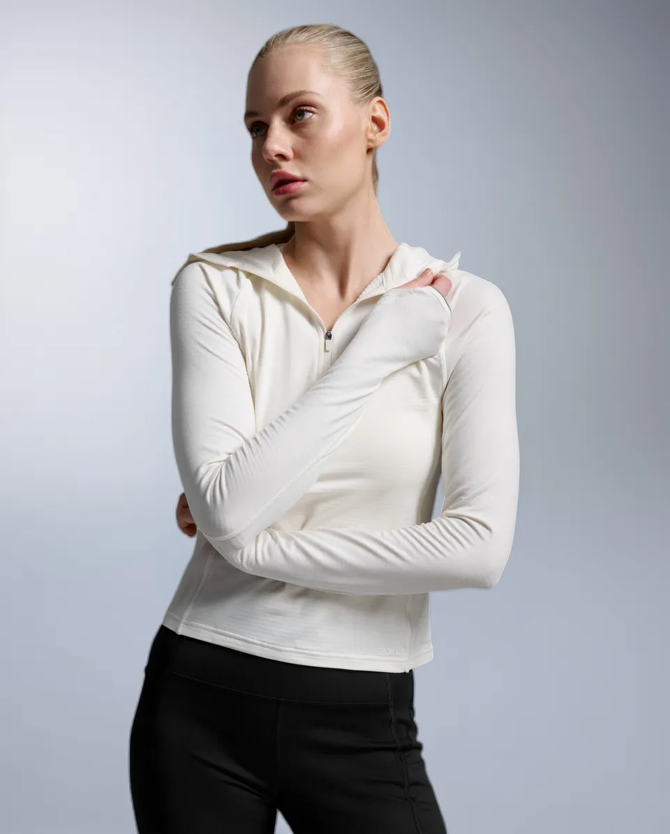 2xu-ignition-grid-hoodie-damen-chalk-1-2-zip-warm image 1