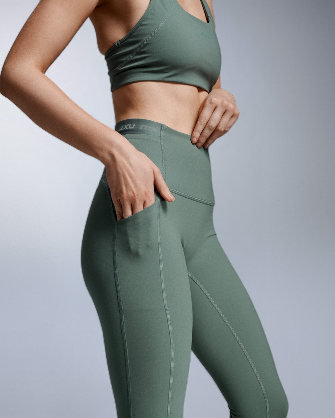 2xu-form-stash-hi-rise-tights-olive-leaf-kompression image 1