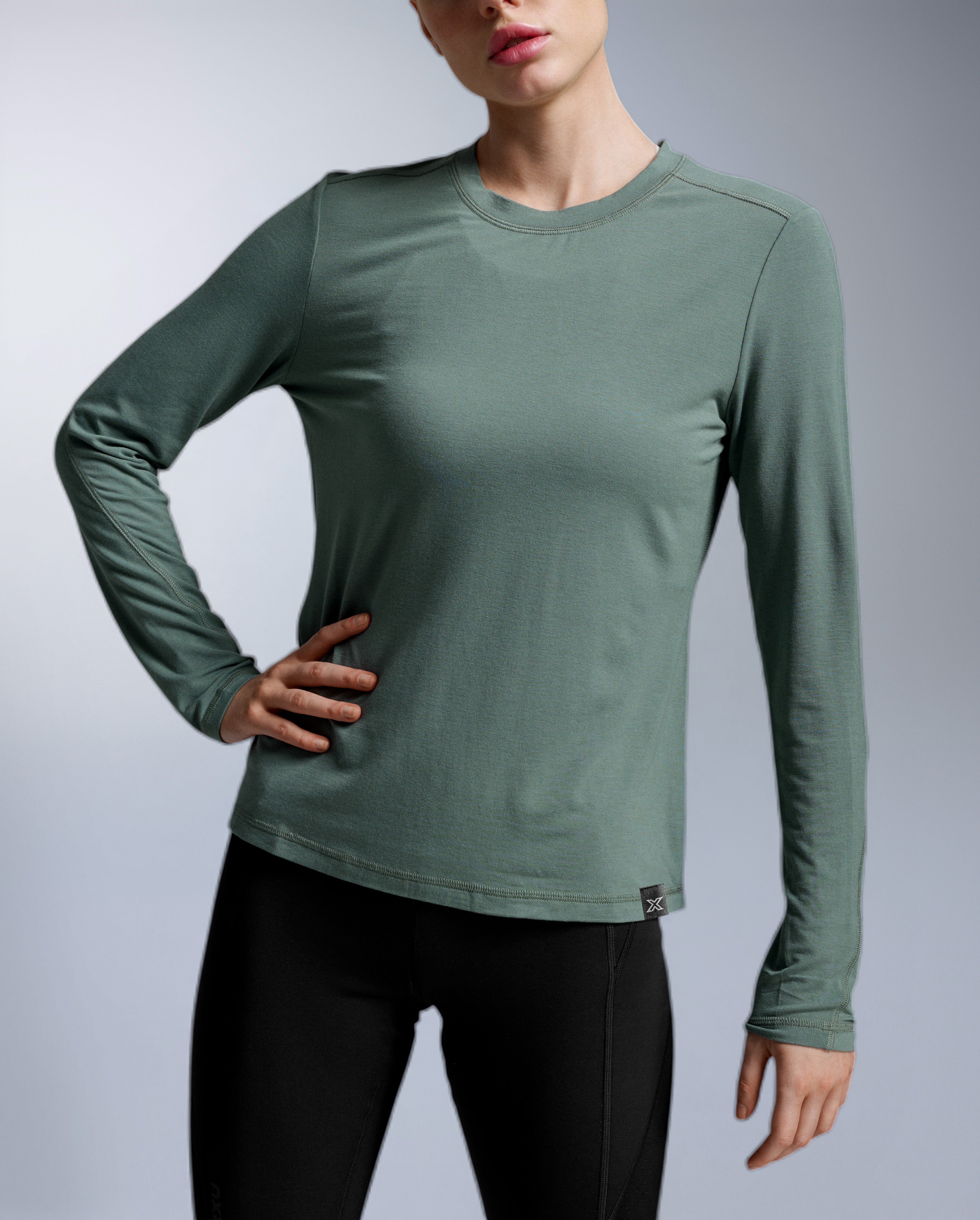 2xu-ignition-wool-long-sleeve-wollshirt-olive-damen image 1