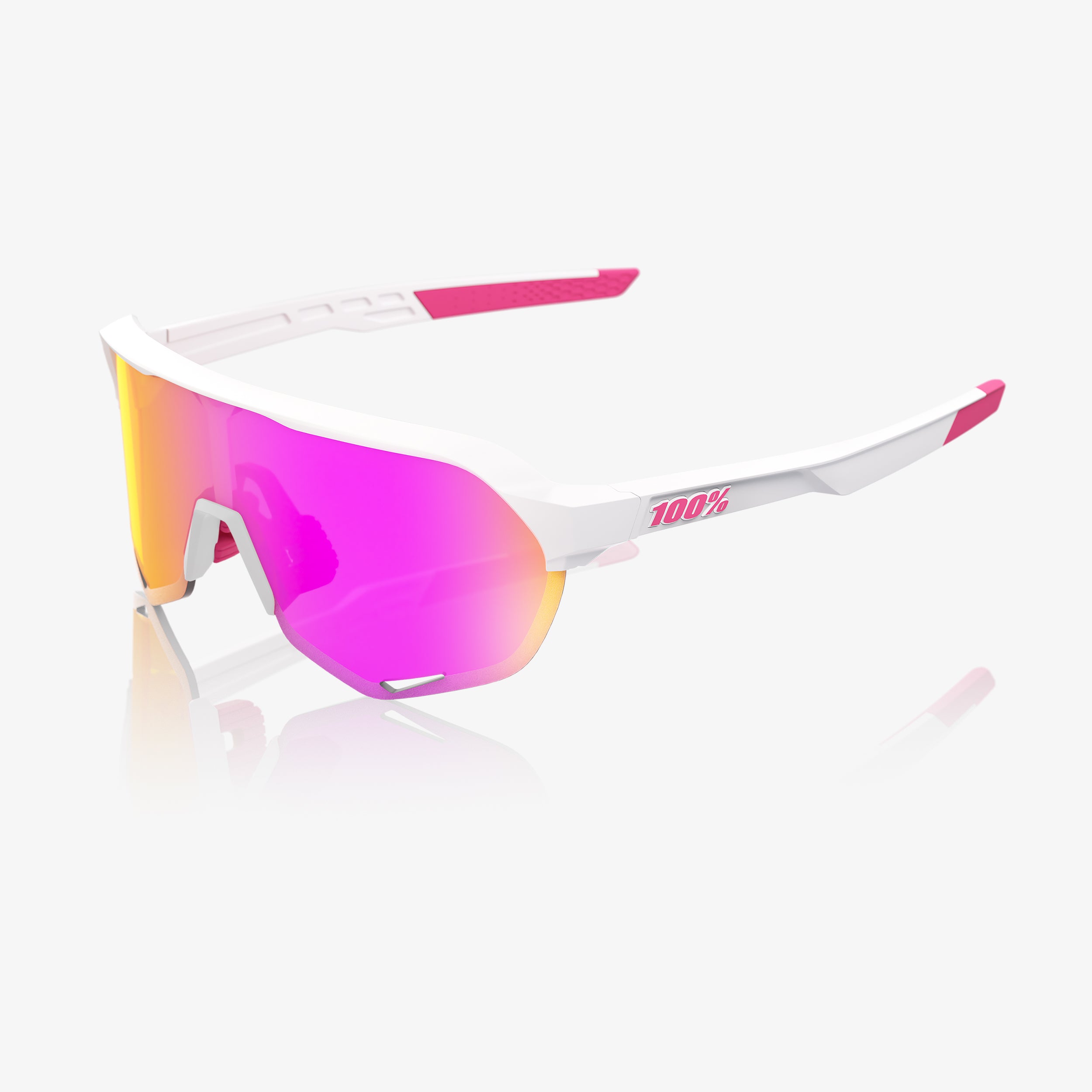 100-s2-sportbrille-matte-white-pink-hiper-mirror image 1
