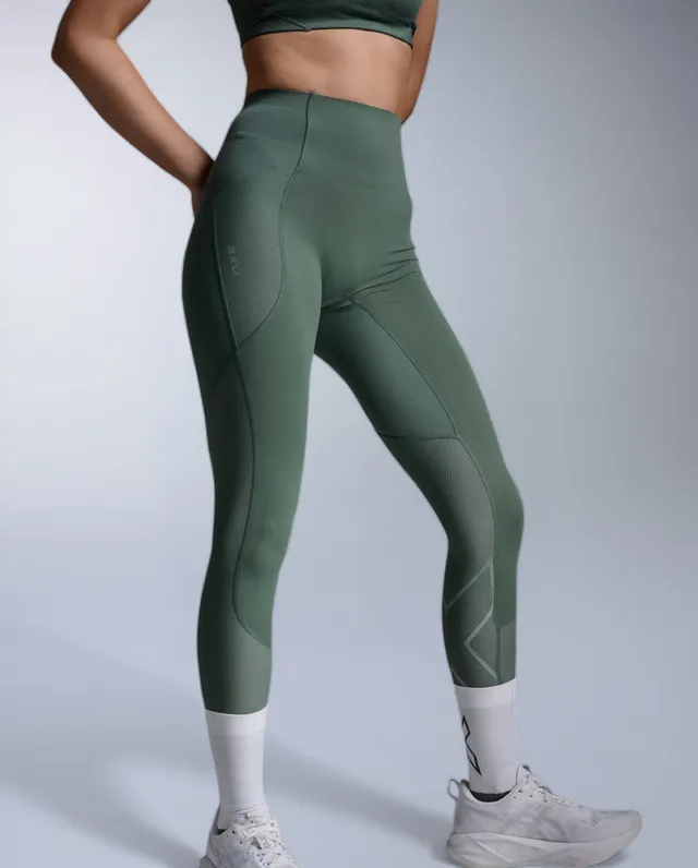 2xu-aero-mesh-hi-rise-compression-tights-lauftight-olive-leaf image 1