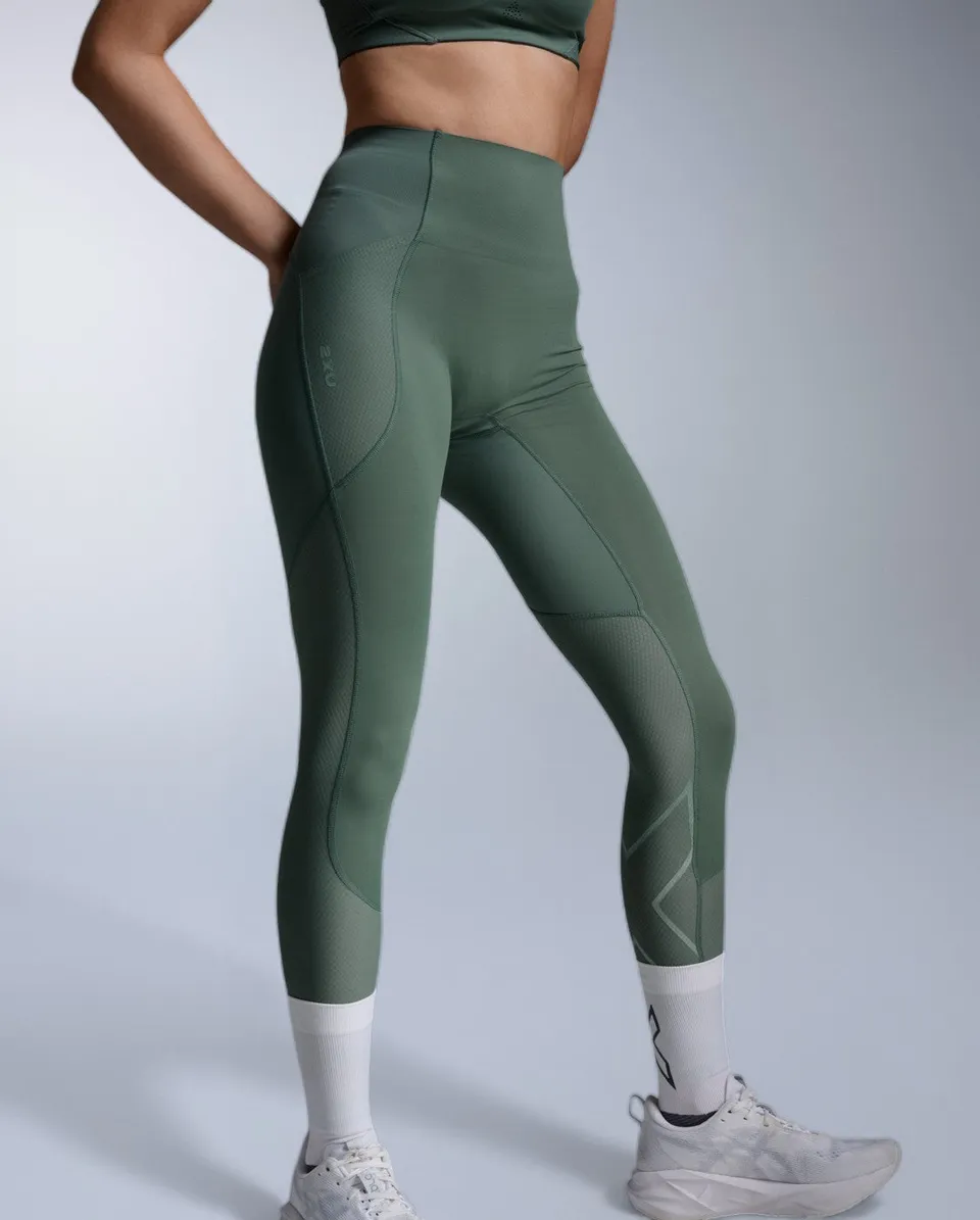 2xu-aero-mesh-hi-rise-compression-tights-lauftight-olive-leaf image 1