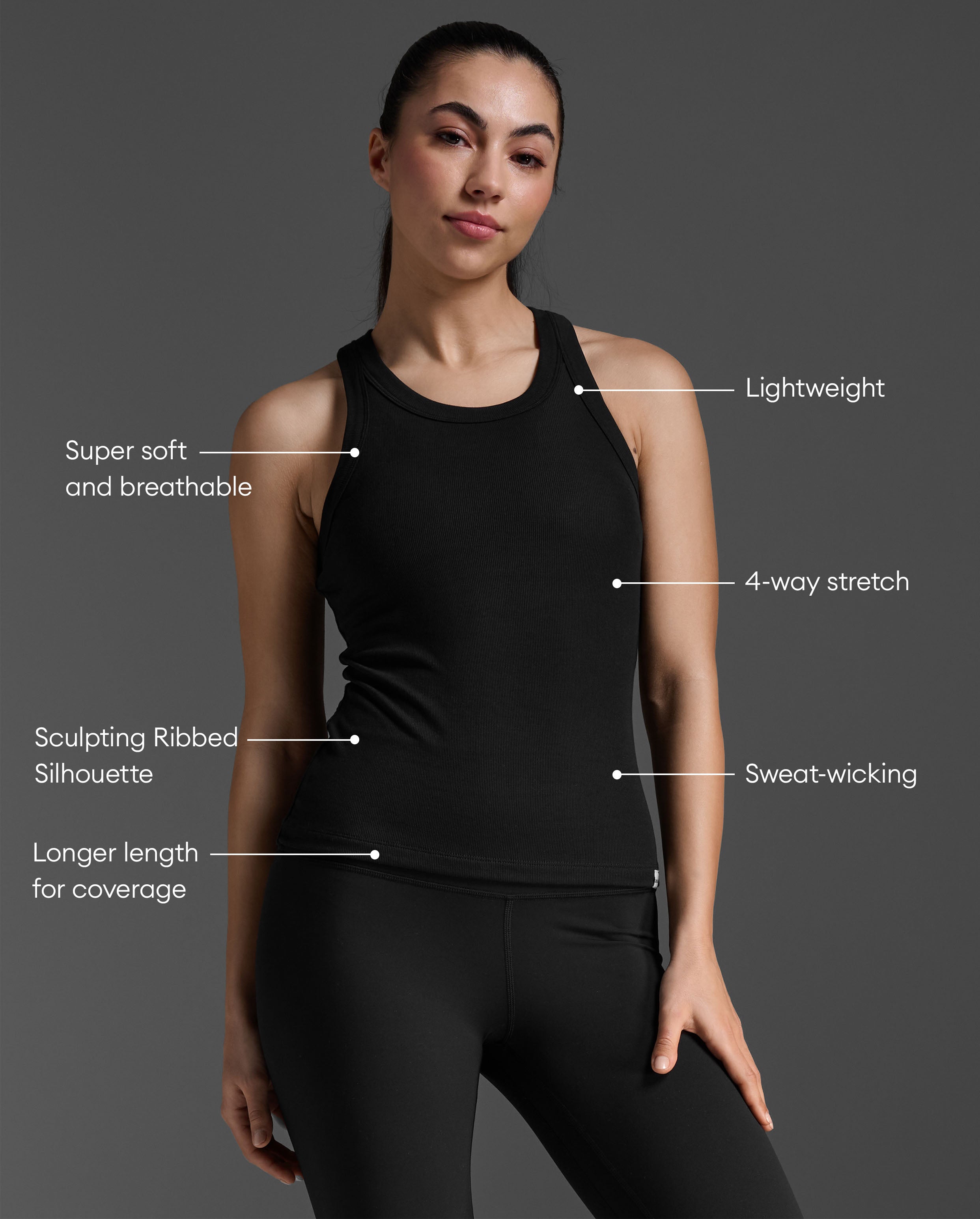2xu-fluid-modal-ribbed-tank-top-damen-black-white image 2