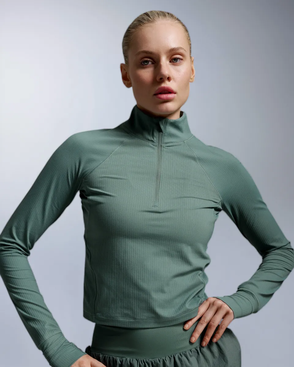 2xu-aero-waffle-1-2-zip-laufpullover-olive-leaf-damen image 1